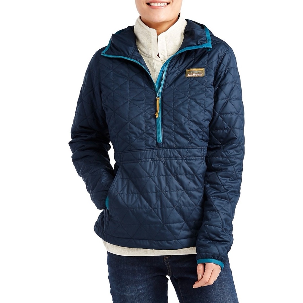 L.L. Bean Navy Quilted Pullover with Teal Trim